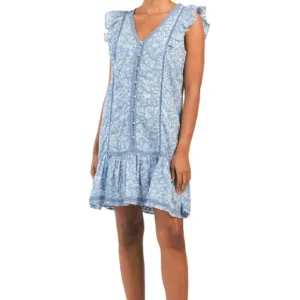 NWT Lucky Brand Lace Trim Ruffle Shoulder Flounce Floral Mini Dress