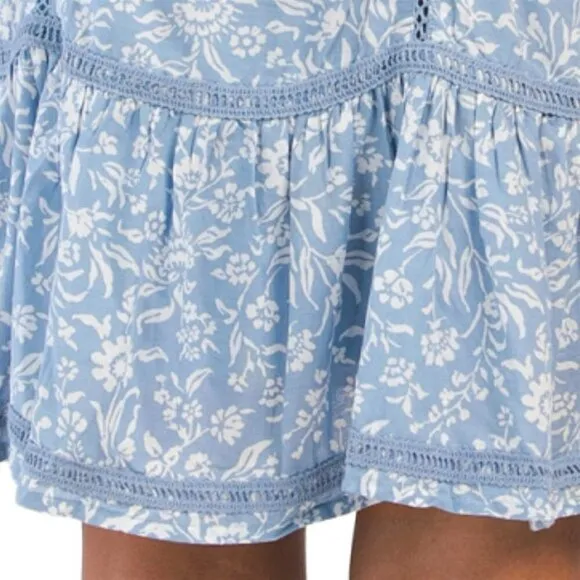 NWT Lucky Brand Lace Trim Ruffle Shoulder Flounce Floral Mini Dress