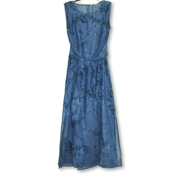 NWT Lungo L'arno Made In Italy Floral Print Bow Belt Tencel Maxi Dress