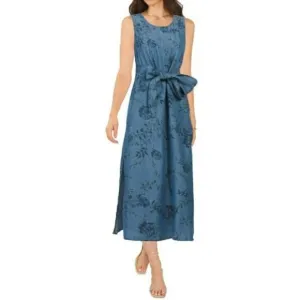 NWT Lungo L'arno Made In Italy Floral Print Bow Belt Tencel Maxi Dress