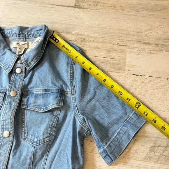 NWT Madewell Denim Seamed Mini Shirtdress in Palermo Wash NP118 Blu Snap Closure