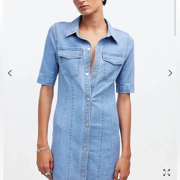 NWT Madewell Denim Seamed Mini Shirtdress in Palermo Wash NP118 Blu Snap Closure
