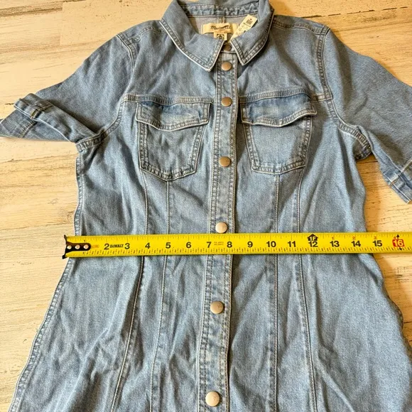 NWT Madewell Denim Seamed Mini Shirtdress in Palermo Wash NP118 Blu Snap Closure