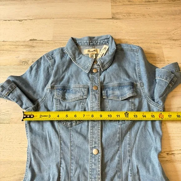 NWT Madewell Denim Seamed Mini Shirtdress in Palermo Wash NP118 Blu Snap Closure
