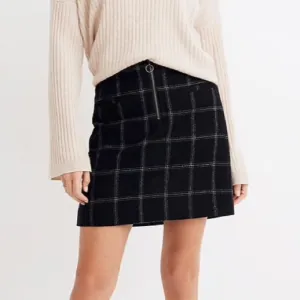 NWT Madewell Plaid Fireside Mini Skirt Sz 12 B &amp; W
