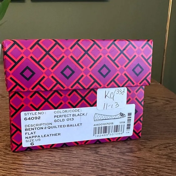 NWT! NEW! Tory Burch Benton 2 Black Quilted Ballet Flats -Nappa Leather  Size 6