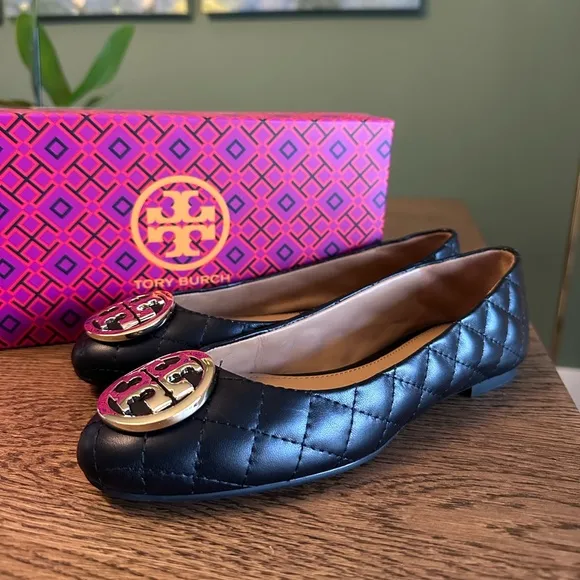 NWT! NEW! Tory Burch Benton 2 Black Quilted Ballet Flats -Nappa Leather  Size 6
