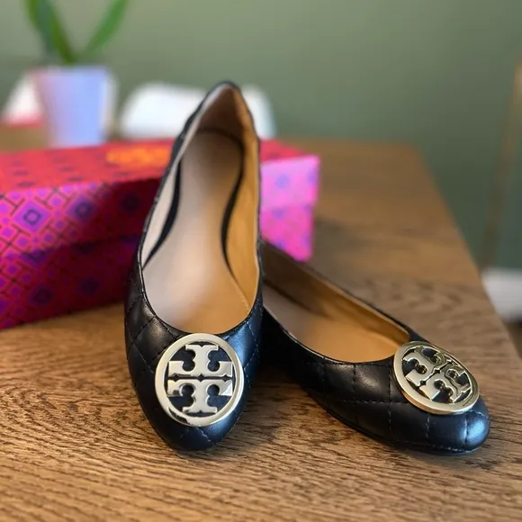 NWT! NEW! Tory Burch Benton 2 Black Quilted Ballet Flats -Nappa Leather  Size 6