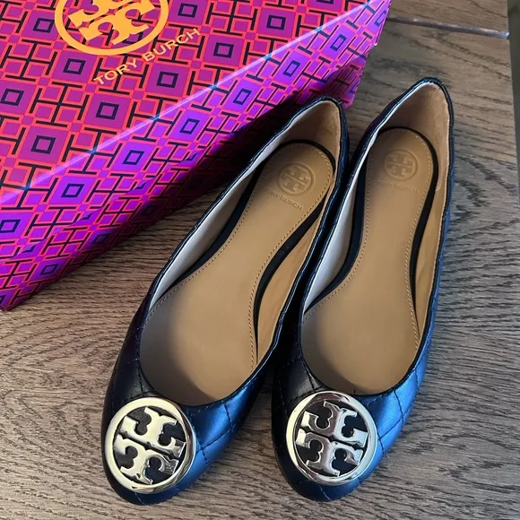 NWT! NEW! Tory Burch Benton 2 Black Quilted Ballet Flats -Nappa Leather  Size 6