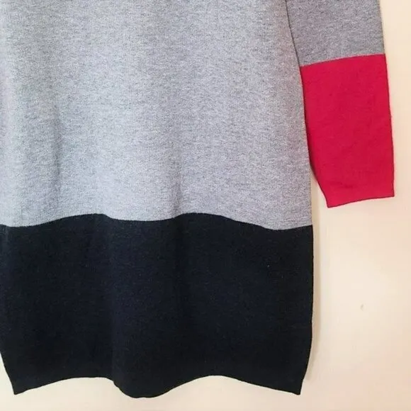 NWT Nicole Miller Crew Neck Soft Cotton Knit Color Block Sweater Mini Dress