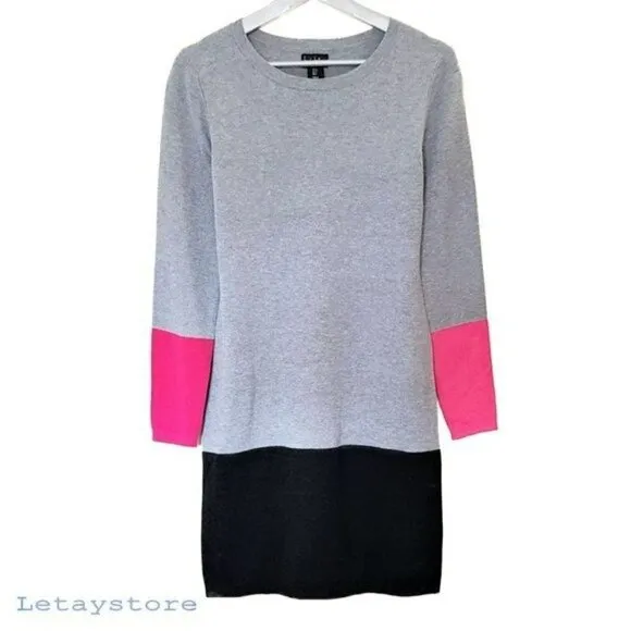 NWT Nicole Miller Crew Neck Soft Cotton Knit Color Block Sweater Mini Dress