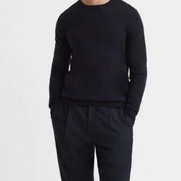 NWT Reiss Navy Blue Merino Wool Wessex Crewneck Sweater