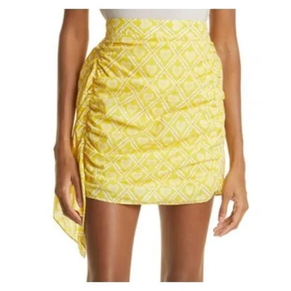 NWT Rhode Ruffle Side Ruched Love Lockdown Hannah Mini Skirt Yellow Size Medium