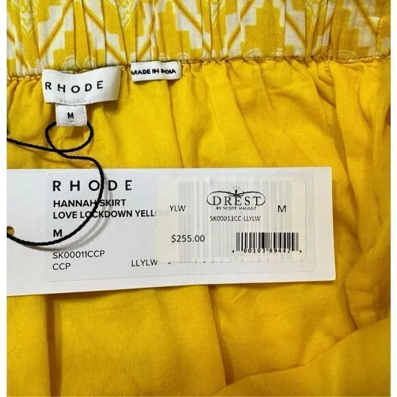 NWT Rhode Ruffle Side Ruched Love Lockdown Hannah Mini Skirt Yellow Size Medium