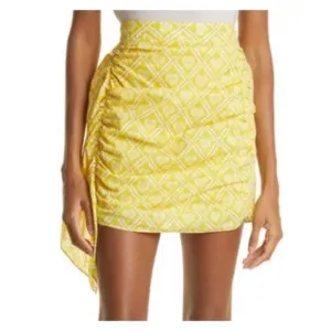 NWT Rhode Ruffle Side Ruched Love Lockdown Hannah Mini Skirt Yellow Size Medium