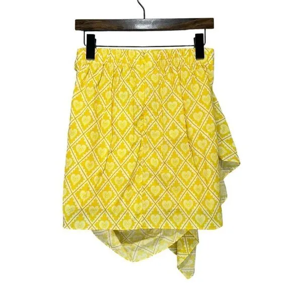 NWT Rhode Ruffle Side Ruched Love Lockdown Hannah Mini Skirt Yellow Size Medium