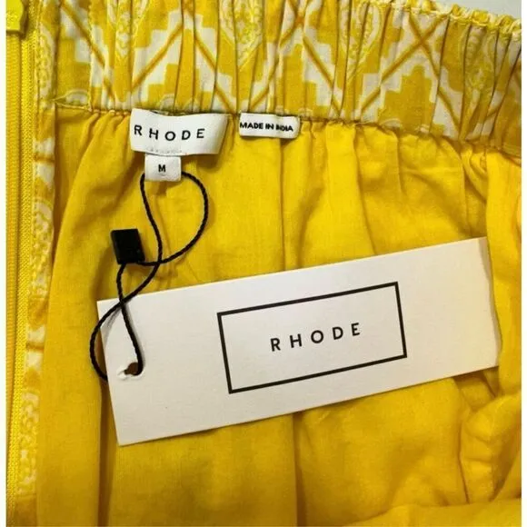 NWT Rhode Ruffle Side Ruched Love Lockdown Hannah Mini Skirt Yellow Size Medium