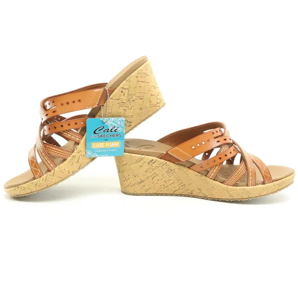 NWT Skechers Beverlee Leather Strappy Sandals Women US9 EU39 Brown/Tan