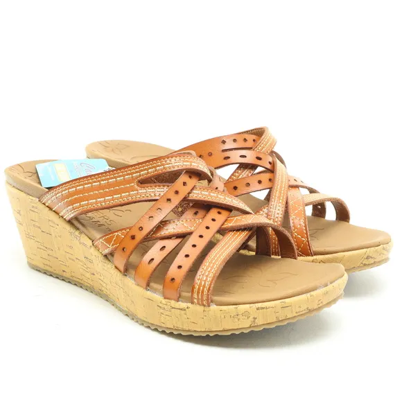 NWT Skechers Beverlee Leather Strappy Sandals Women US9 EU39 Brown/Tan