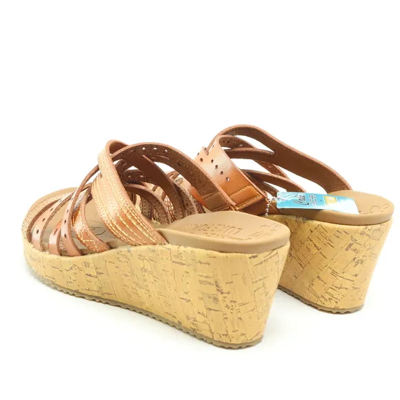 NWT Skechers Beverlee Leather Strappy Sandals Women US9 EU39 Brown/Tan