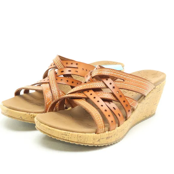 NWT Skechers Beverlee Leather Strappy Sandals Women US9 EU39 Brown/Tan