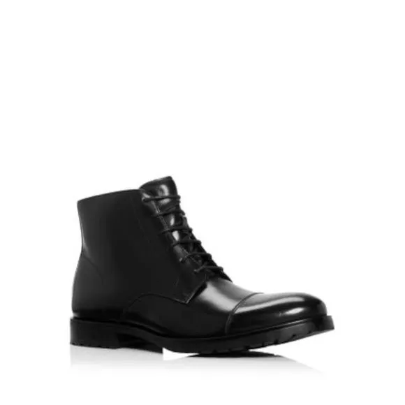 NWT THE MENS STORE Mens Black Traction Sole Cap Toe Block Heel Boots Shoes 11