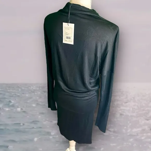 NWT Theory Black ‘Mock-Cowl Neck Long Sleeve Drapey Jersey Knit Midi Dress’ P