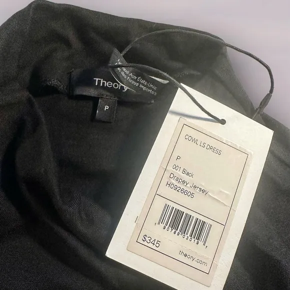 NWT Theory Black ‘Mock-Cowl Neck Long Sleeve Drapey Jersey Knit Midi Dress’ P