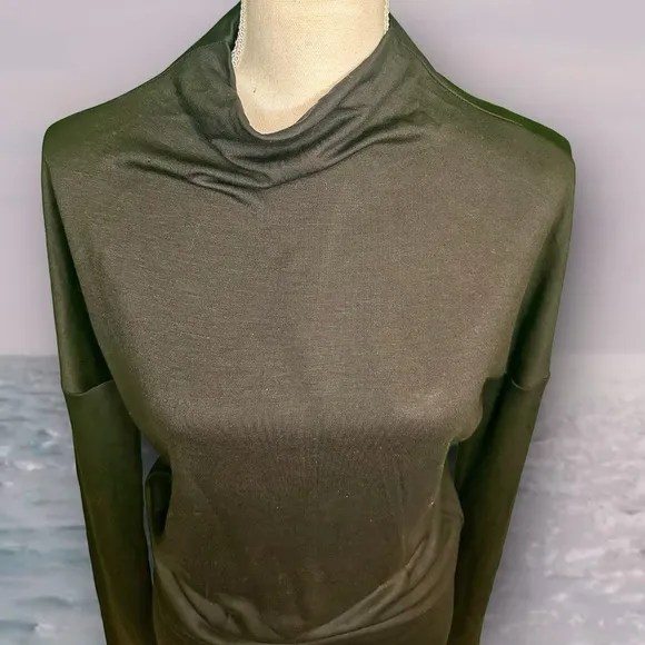NWT Theory Black ‘Mock-Cowl Neck Long Sleeve Drapey Jersey Knit Midi Dress’ P