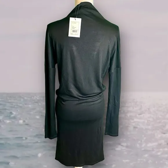 NWT Theory Black ‘Mock-Cowl Neck Long Sleeve Drapey Jersey Knit Midi Dress’ P