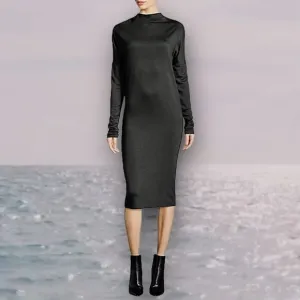 NWT Theory Black ‘Mock-Cowl Neck Long Sleeve Drapey Jersey Knit Midi Dress’ P
