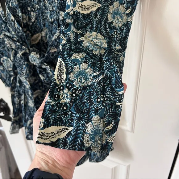 NWT Ulla Johnson Nailah Paisley Printed Puff Sleeve Blue Belted Mini Dress Sz 10