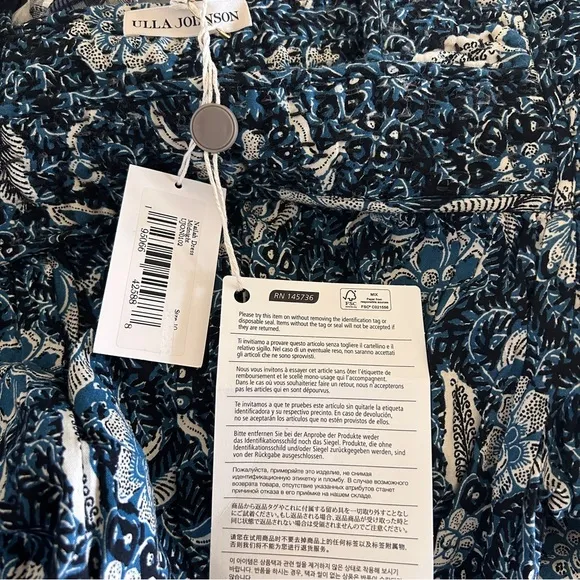 NWT Ulla Johnson Nailah Paisley Printed Puff Sleeve Blue Belted Mini Dress Sz 10