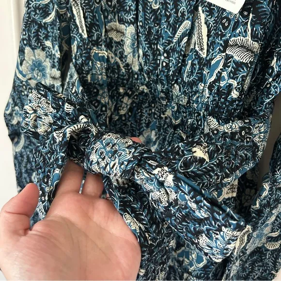 NWT Ulla Johnson Nailah Paisley Printed Puff Sleeve Blue Belted Mini Dress Sz 10