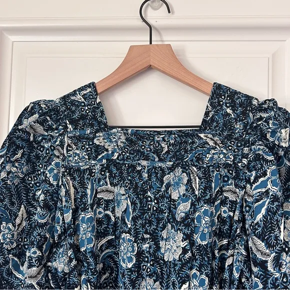 NWT Ulla Johnson Nailah Paisley Printed Puff Sleeve Blue Belted Mini Dress Sz 10
