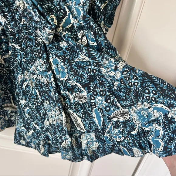 NWT Ulla Johnson Nailah Paisley Printed Puff Sleeve Blue Belted Mini Dress Sz 10
