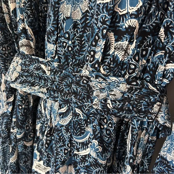 NWT Ulla Johnson Nailah Paisley Printed Puff Sleeve Blue Belted Mini Dress Sz 10
