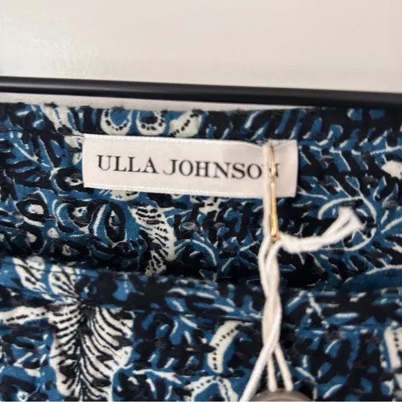 NWT Ulla Johnson Nailah Paisley Printed Puff Sleeve Blue Belted Mini Dress Sz 10