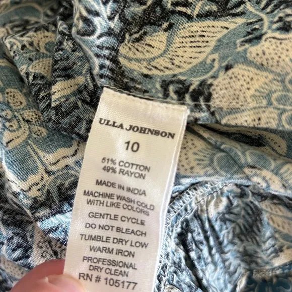 NWT Ulla Johnson Nailah Paisley Printed Puff Sleeve Blue Belted Mini Dress Sz 10