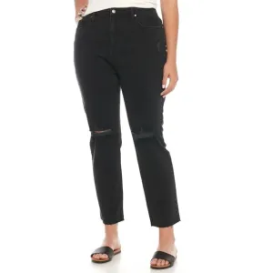 NWT Womens Plus Size 14W Wonderly Black Destructed Ankle Straight Jeans