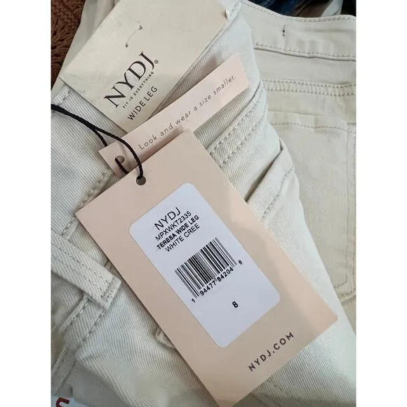 NYDJ Teresa Wide Leg Denim Jeans Cream 8