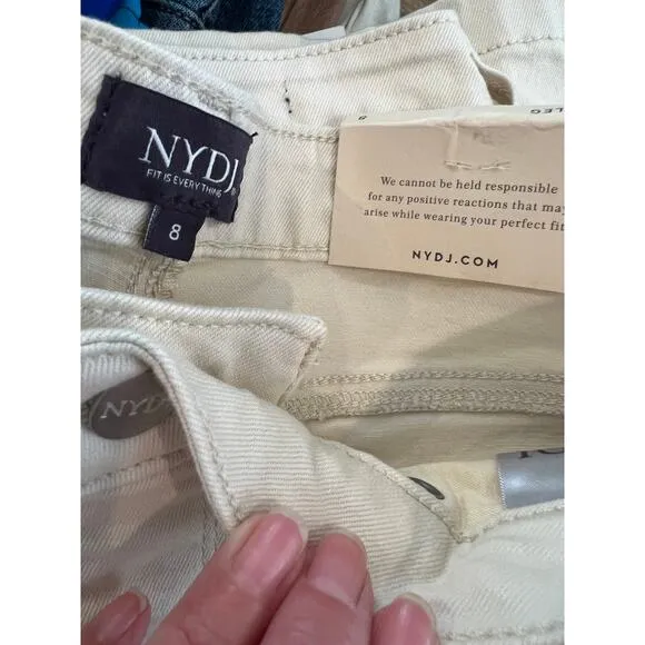 NYDJ Teresa Wide Leg Denim Jeans Cream 8