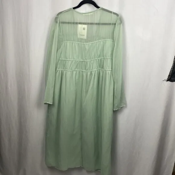 Oak   Fort NWT Boho Midi Dress - Aqua Grey - Bohemian Tie Tiered Dress - Size L