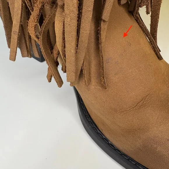 Old West Fringe Cowboy Boots Size 3.5 Brown Coastal Cowgirl Boots Leather Nubuck