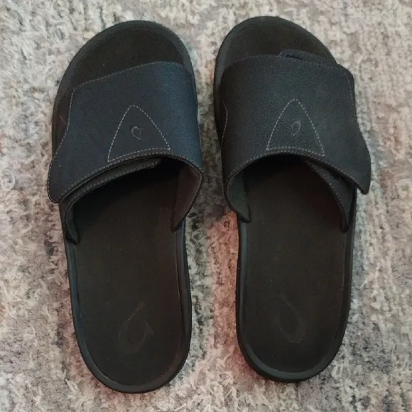 OluKai Black Slide Sandals for Men