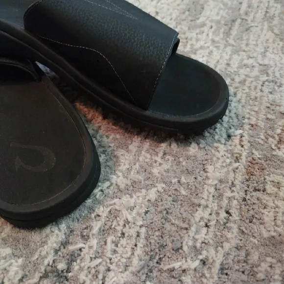 OluKai Black Slide Sandals for Men