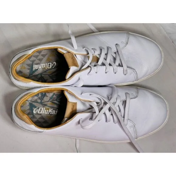 OluKai Lae'Ahi Li 'Ili White Leather Lace Up Sneakers Men's Shoes Size 10.5