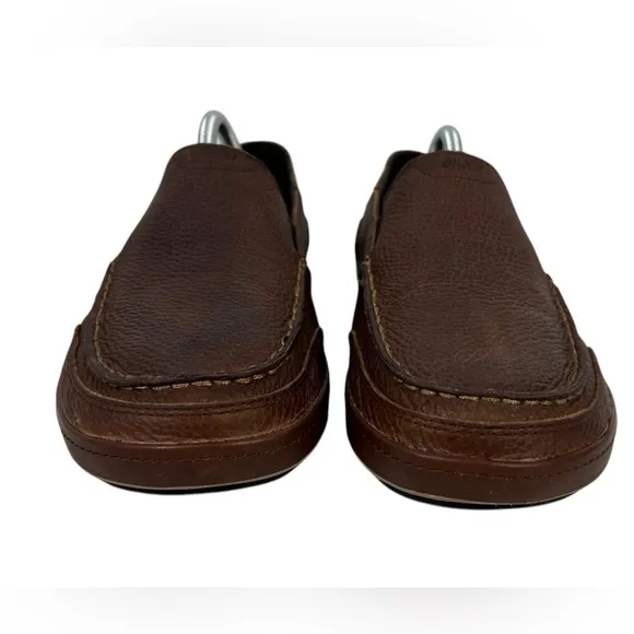OLUKAI Puhalu Leather Shoes US 9.5 Loafers Slipper EUR 42 Brown Mens Casual