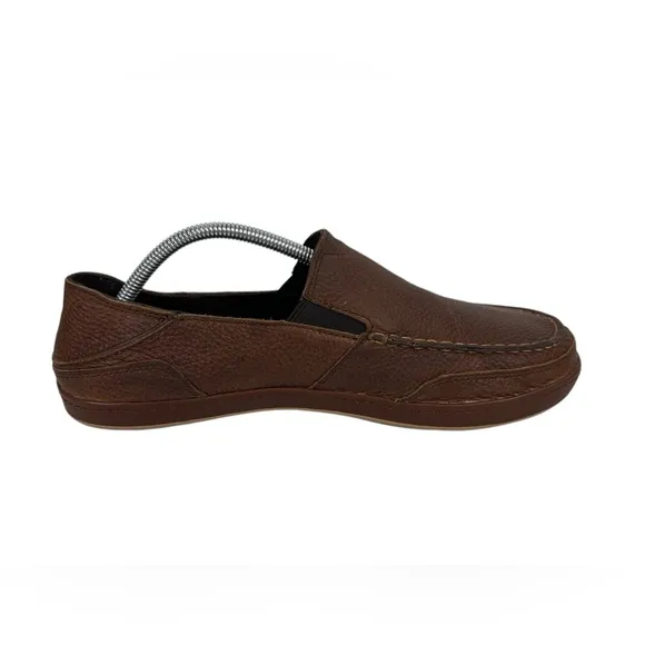OLUKAI Puhalu Leather Shoes US 9.5 Loafers Slipper EUR 42 Brown Mens Casual