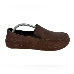 OLUKAI Puhalu Leather Shoes US 9.5 Loafers Slipper EUR 42 Brown Mens Casual